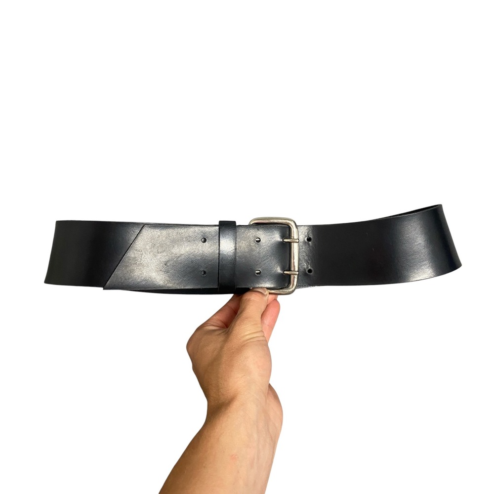 Black Leather Wide Buckle Belt Made In Canada